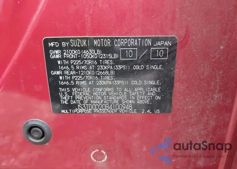 2011 Suzuki Grand Vitara Premium/Premium W/Alloy Wheels z USA, uszkodzony, nr VIN JS3TD0D20B4100948